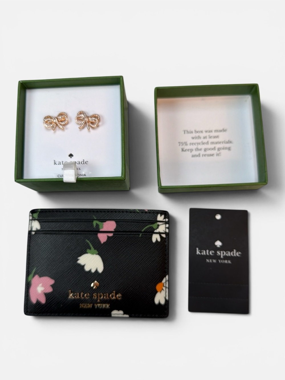 NWT Kate Spade ♠️ Bow Meets Girl Rose Gold Earring & Madison Waltz Card Holder